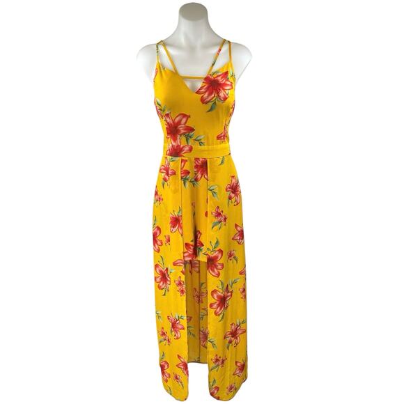 Guess Yellow Floral Sleeveless Cami Camisole Tank Skort Skirt Romper Shorts L - Picture 3 of 7